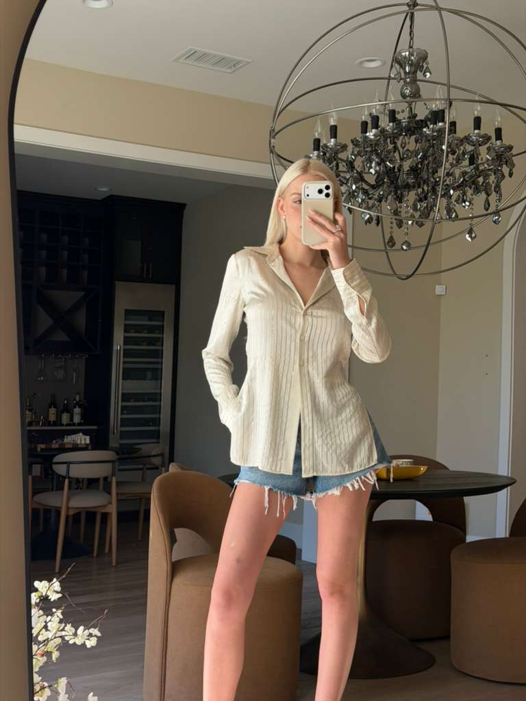 Alexander Wang Off-White Crystal Pinstripe Shirt