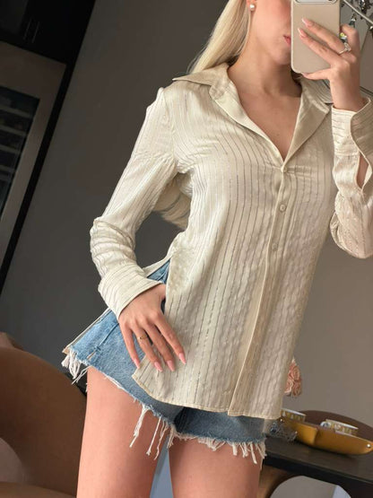 Alexander Wang Off-White Crystal Pinstripe Shirt