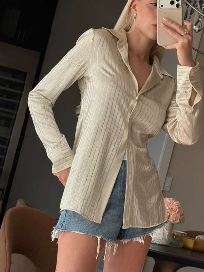 Alexander Wang Off-White Crystal Pinstripe Shirt