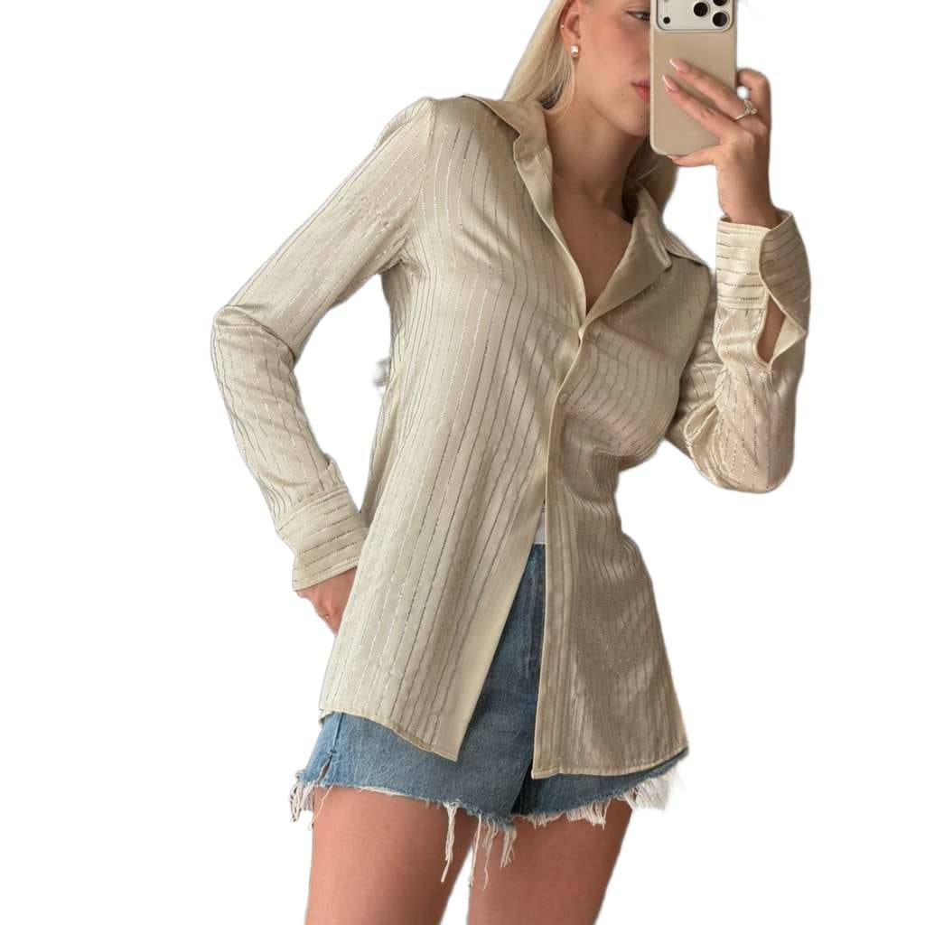 Alexander Wang Off-White Crystal Pinstripe Shirt