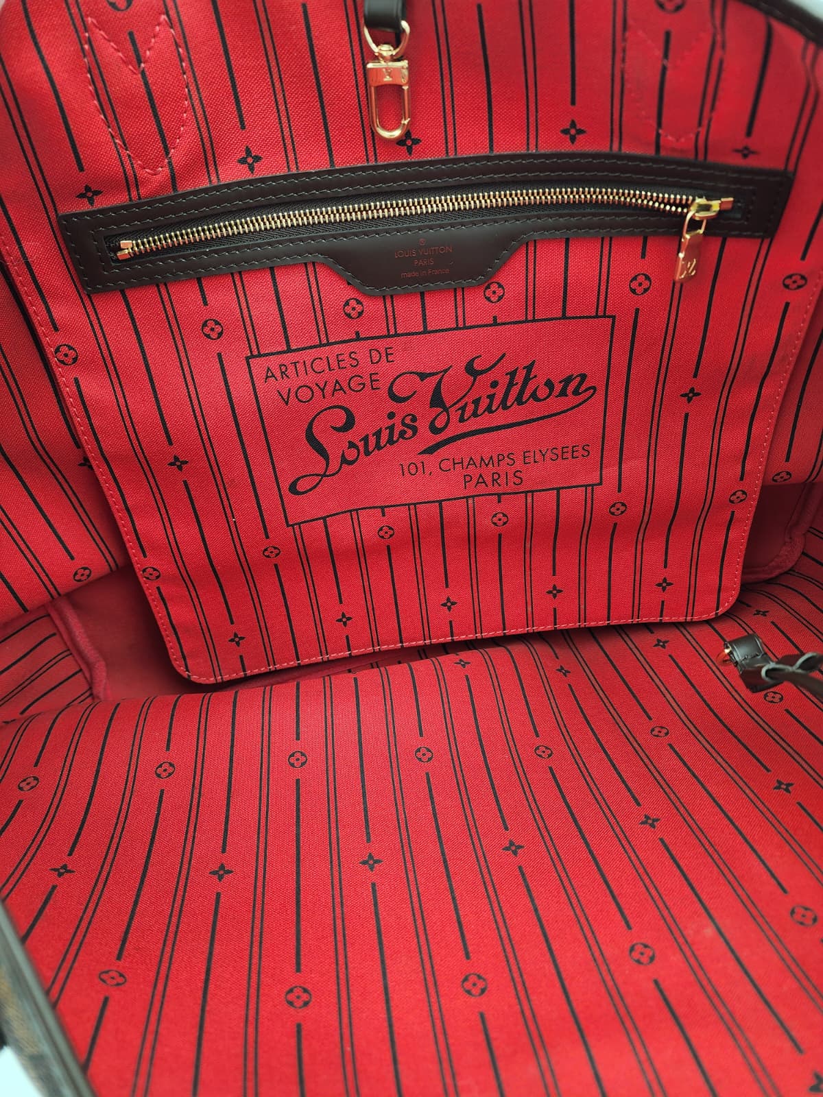 Louis Vuitton Neverfull GM Tote Bag Article De Voyage 101, Champs Elysees Paris In Damier Ebene Cerise Red With Pochette