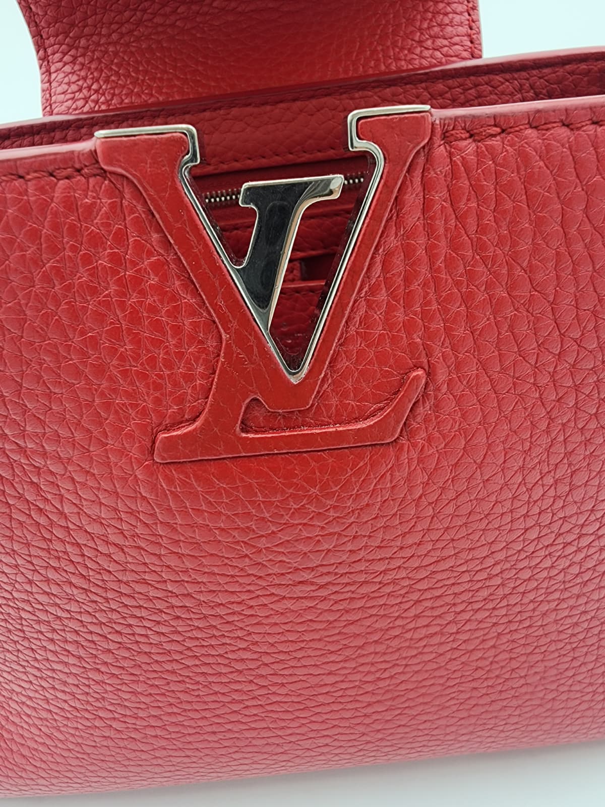 Louis Vuitton Capucines BB Bag In Scarlet Red Taurillon With Silver-tone Hardware