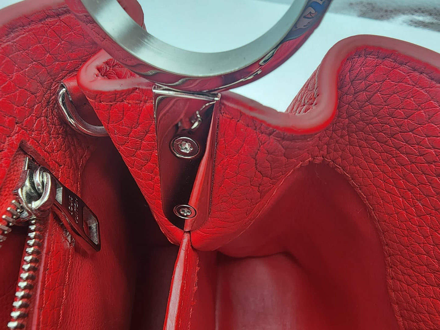 Louis Vuitton Capucines BB Bag In Scarlet Red Taurillon With Silver-tone Hardware