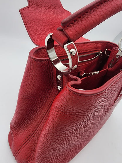 Louis Vuitton Capucines BB Bag In Scarlet Red Taurillon With Silver-tone Hardware