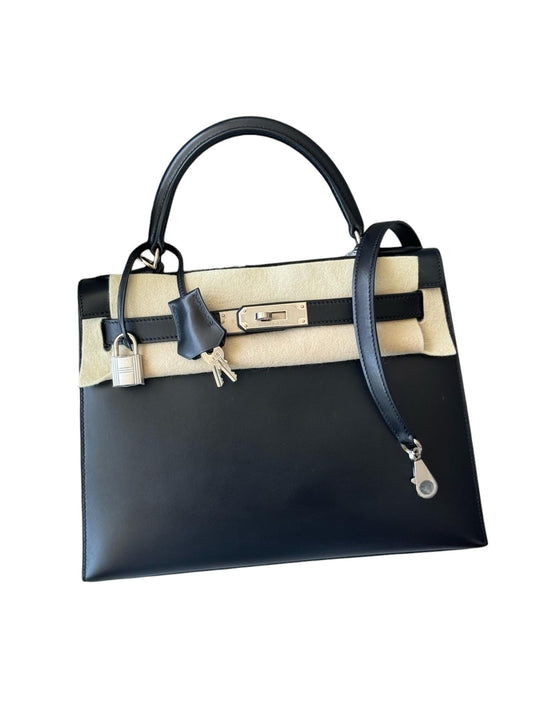 HERMÈS Box Leather Noir Sellier Kelly 28 PHW Stamp D (2019)