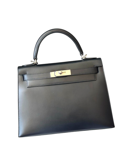 HERMÈS Box Leather Noir Sellier Kelly 28 PHW Stamp D (2019)