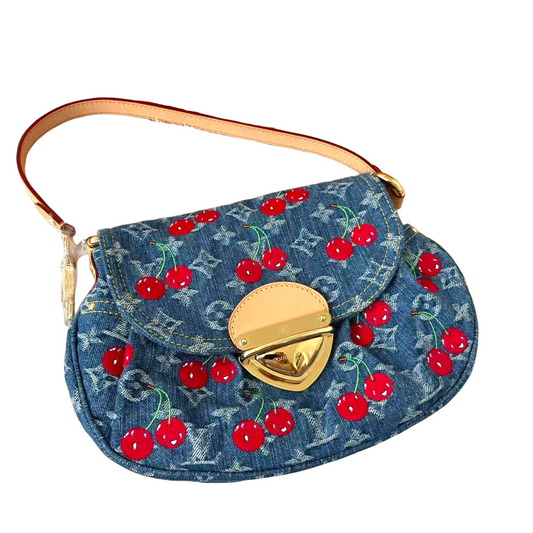 Louis Vuitton x Takashi Murakami Monogram Cherry Denim Sunset Shoulder Bag GHW