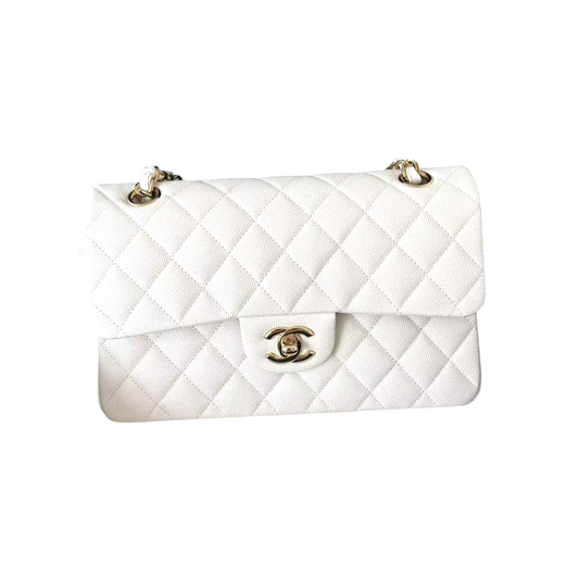 Chanel Caviar Quilted Medium Classic Double Flap Bag White GHW
