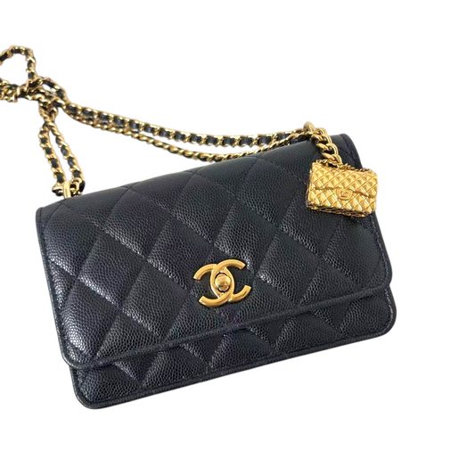 Chanel Caviar Quilted Mini Wallet on Chain WOC with Mini Bag Charm Black GHW