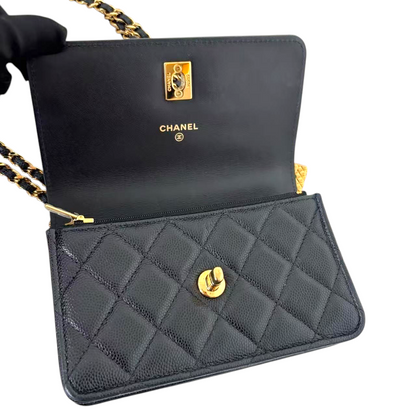 Chanel Caviar Quilted Mini Wallet on Chain WOC with Mini Bag Charm Black GHW