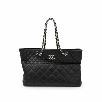 Chanel Quilted Lambskin Chain Shoulder Tote Black SHW