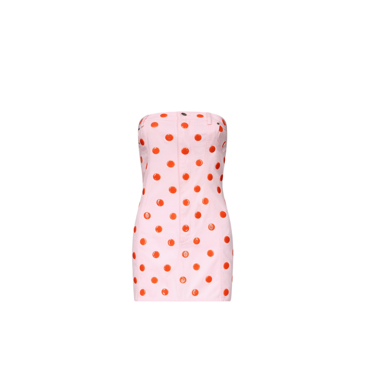 Area Pink Polka Dot Strapless Mini Dress