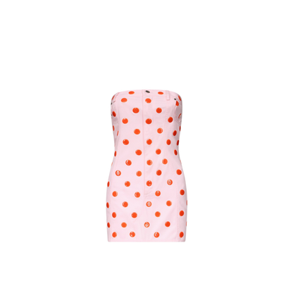 Area Pink Polka Dot Strapless Mini Dress