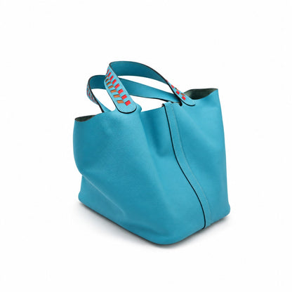 Hermès Leather Tressage de Cuir Picotin Lock 22 Bag Blue SHW