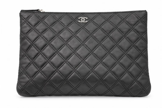 Chanel Quilted Caviar Leather O-Case Clutch Black