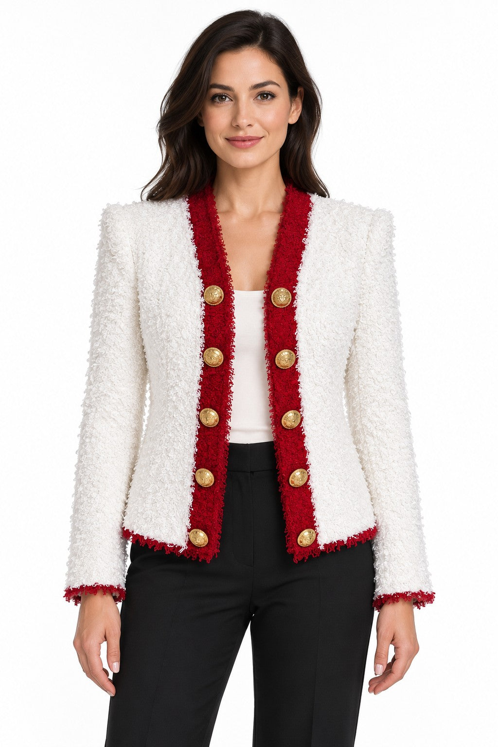 Balmain Runway Double-Breasted Gold-Button Tweed Jacket