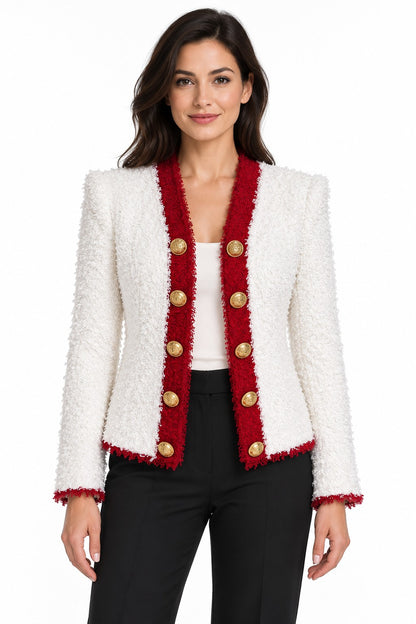 Balmain Runway Double-Breasted Gold-Button Tweed Jacket
