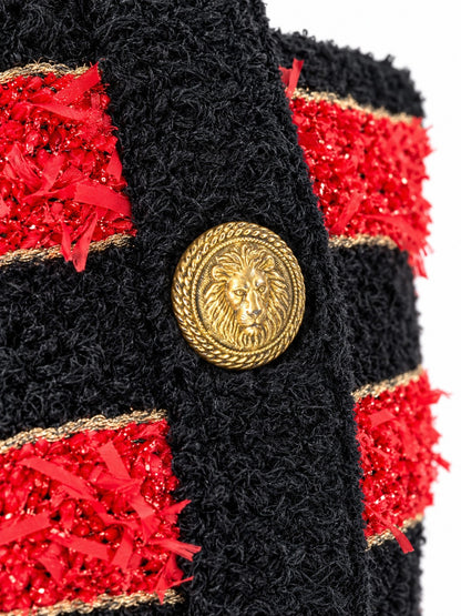 Balmain Red & Black Embellished Knit Jacket