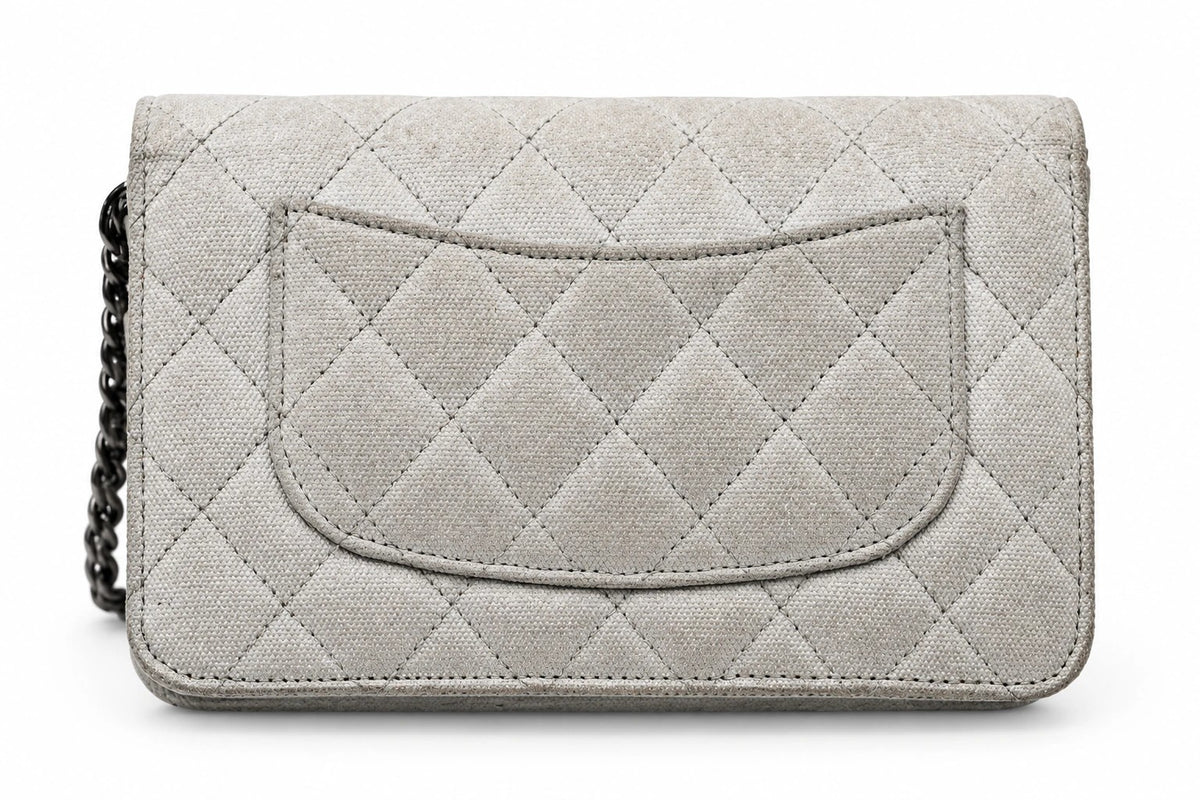 Chanel Quilted Leather Space Motif Wallet on Chain White