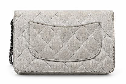 Chanel Quilted Leather Space Motif Wallet on Chain White