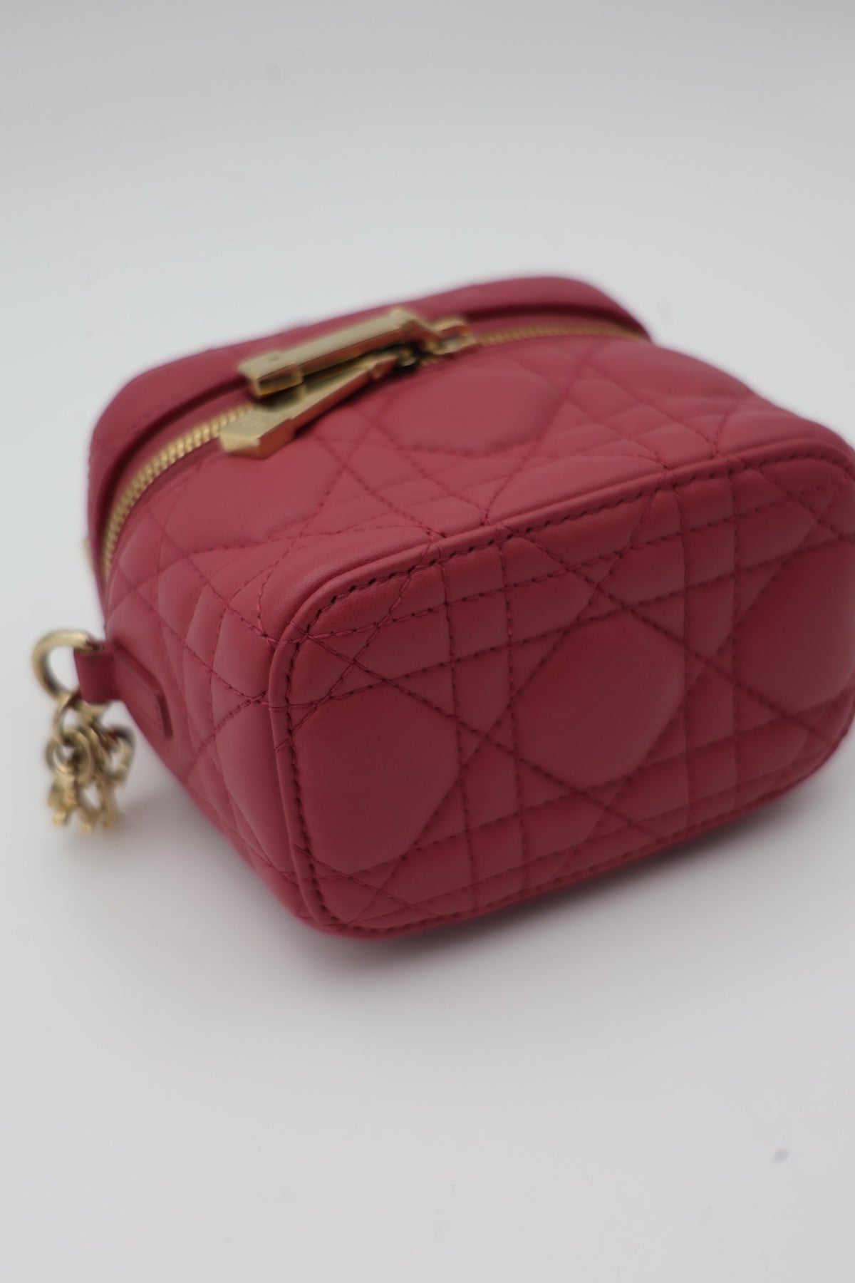 Dior Cannage Lambskin Lady Dior Micro Vanity Case Burgundy SHW