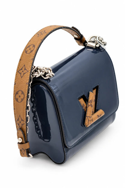 Louis Vuitton Navy Blue Vernis Leather Twist PM Reverse Monogram Canvas Flap