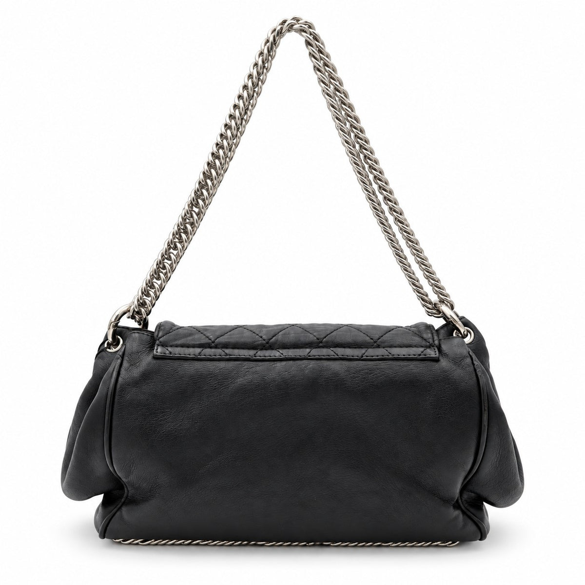 Chanel Quilted Leather Chain Tote Bag Black SHW