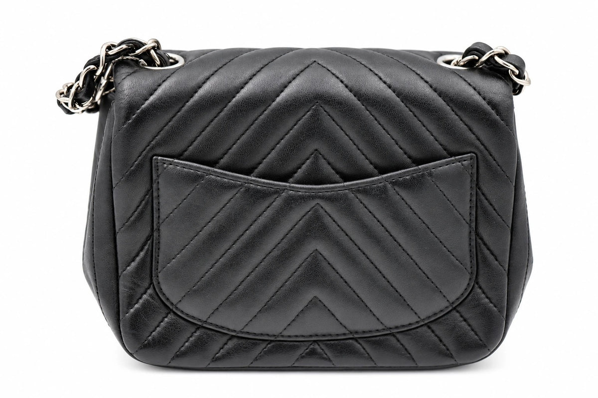 Chanel Chevron Quilted Leather Flap Bag Black SHW