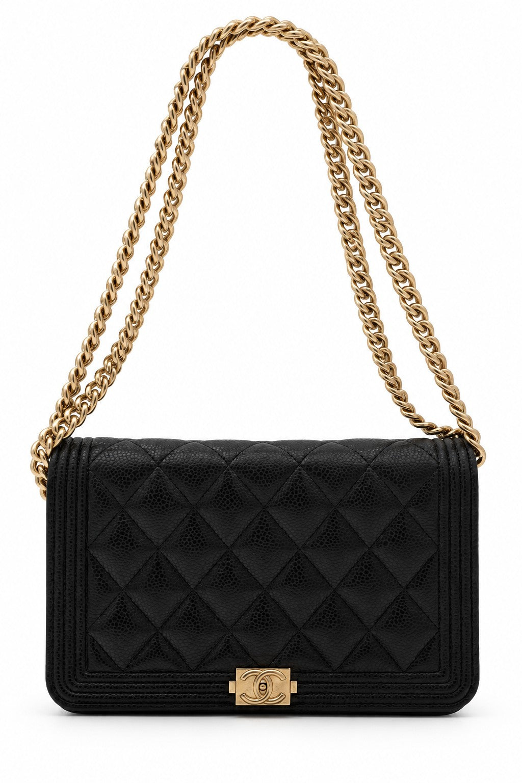 Chanel Quilted Caviar Leather Boy Wallet on Chain Black GHW