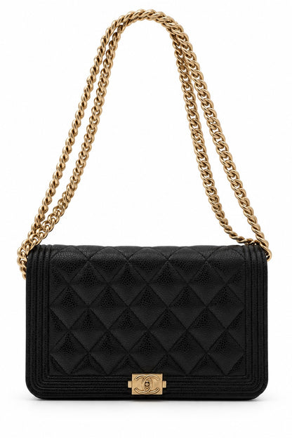 Chanel Quilted Caviar Leather Boy Wallet on Chain Black GHW