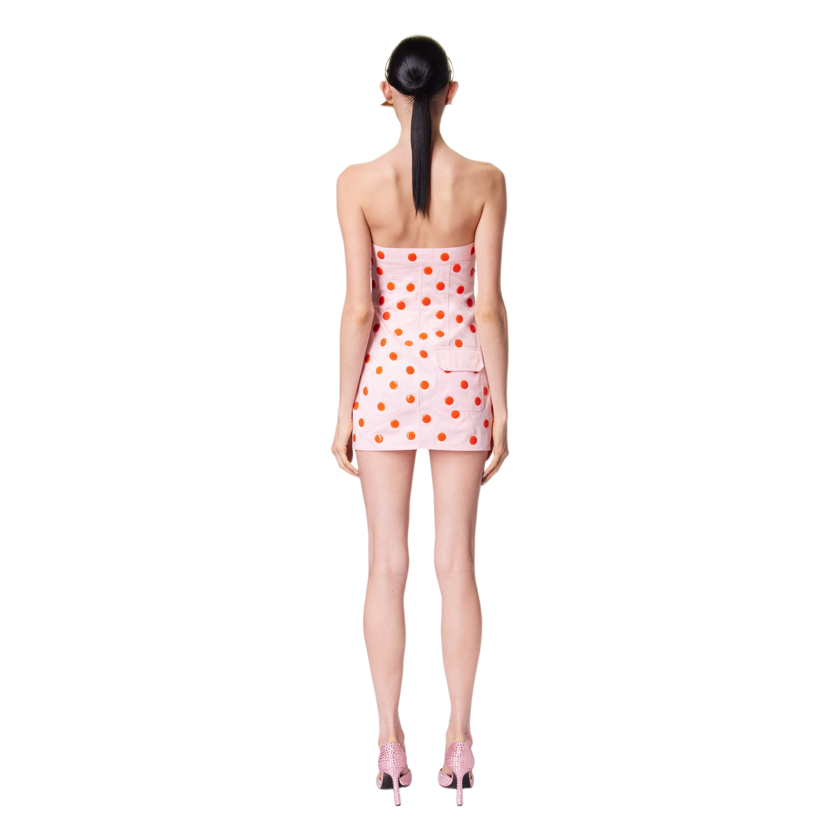 Area Pink Polka Dot Strapless Mini Dress