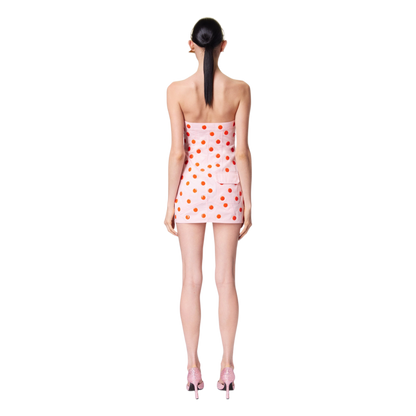 Area Pink Polka Dot Strapless Mini Dress