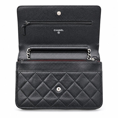 Chanel Quilted Caviar Leather Wallet on Chain Black SHW