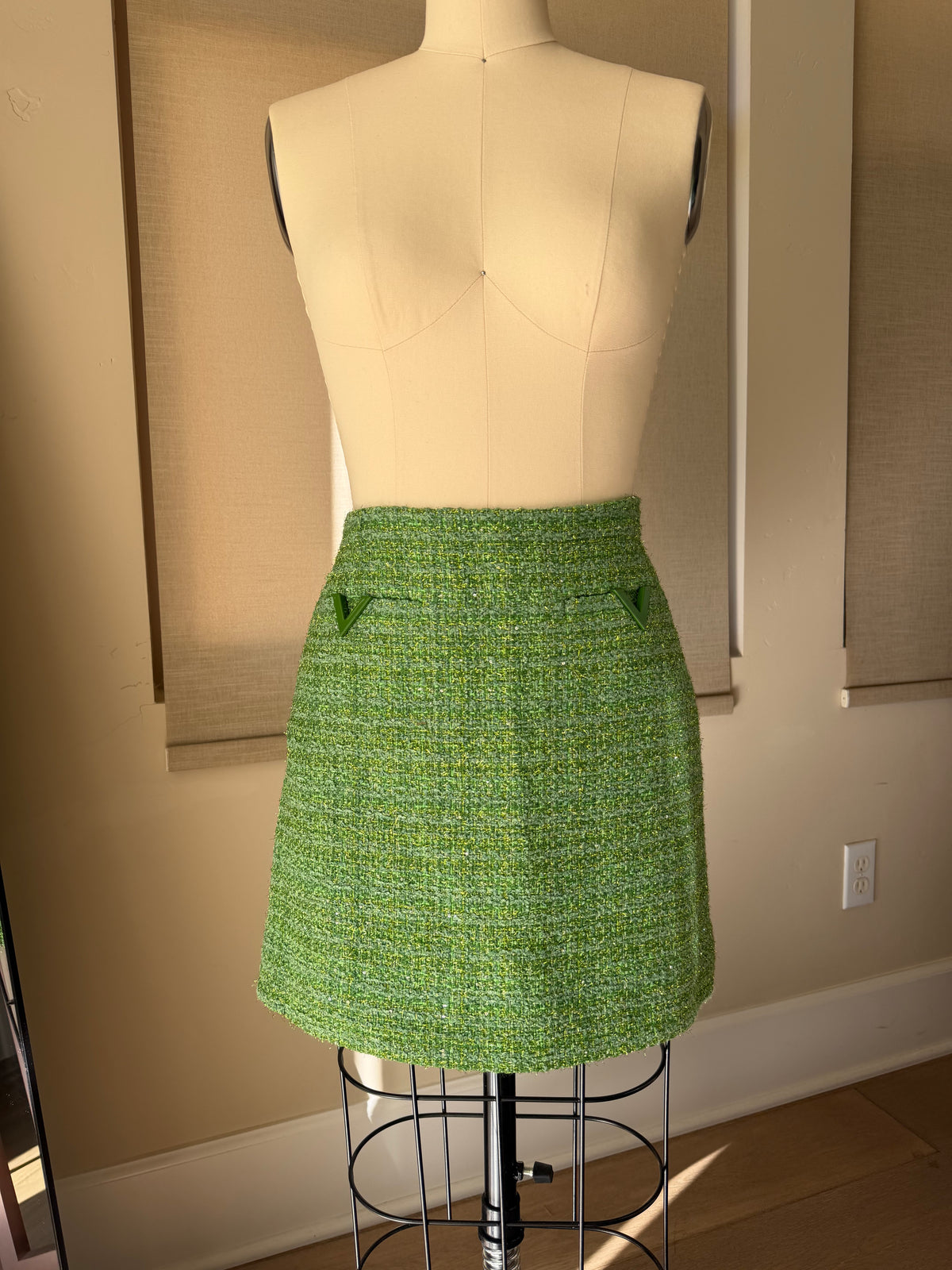 Valentino Green Sequin Tweed Jacket & Skirt Set