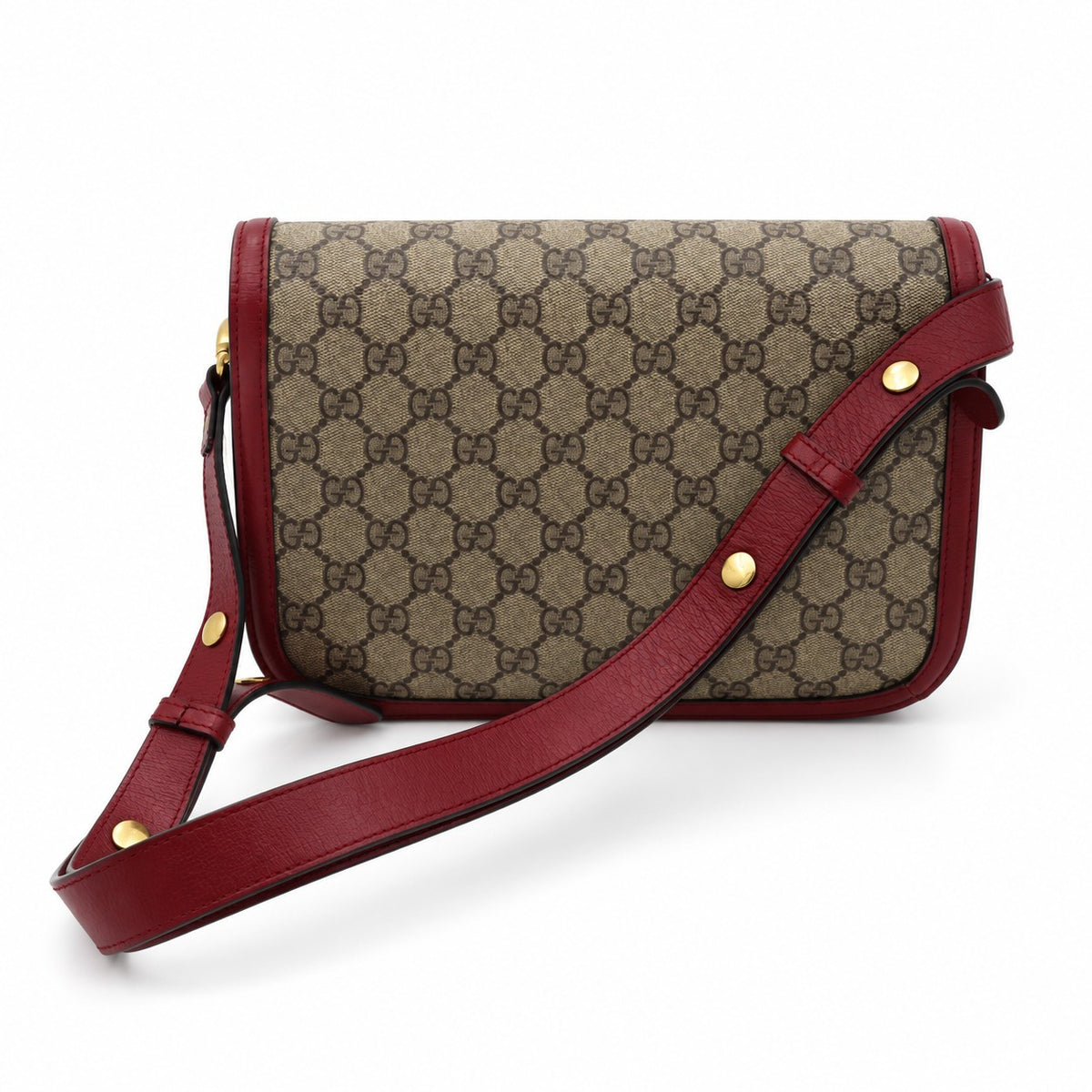 Gucci GG Supreme Canvas Horsebit 1955 Shoulder Bag Beige Red GHW