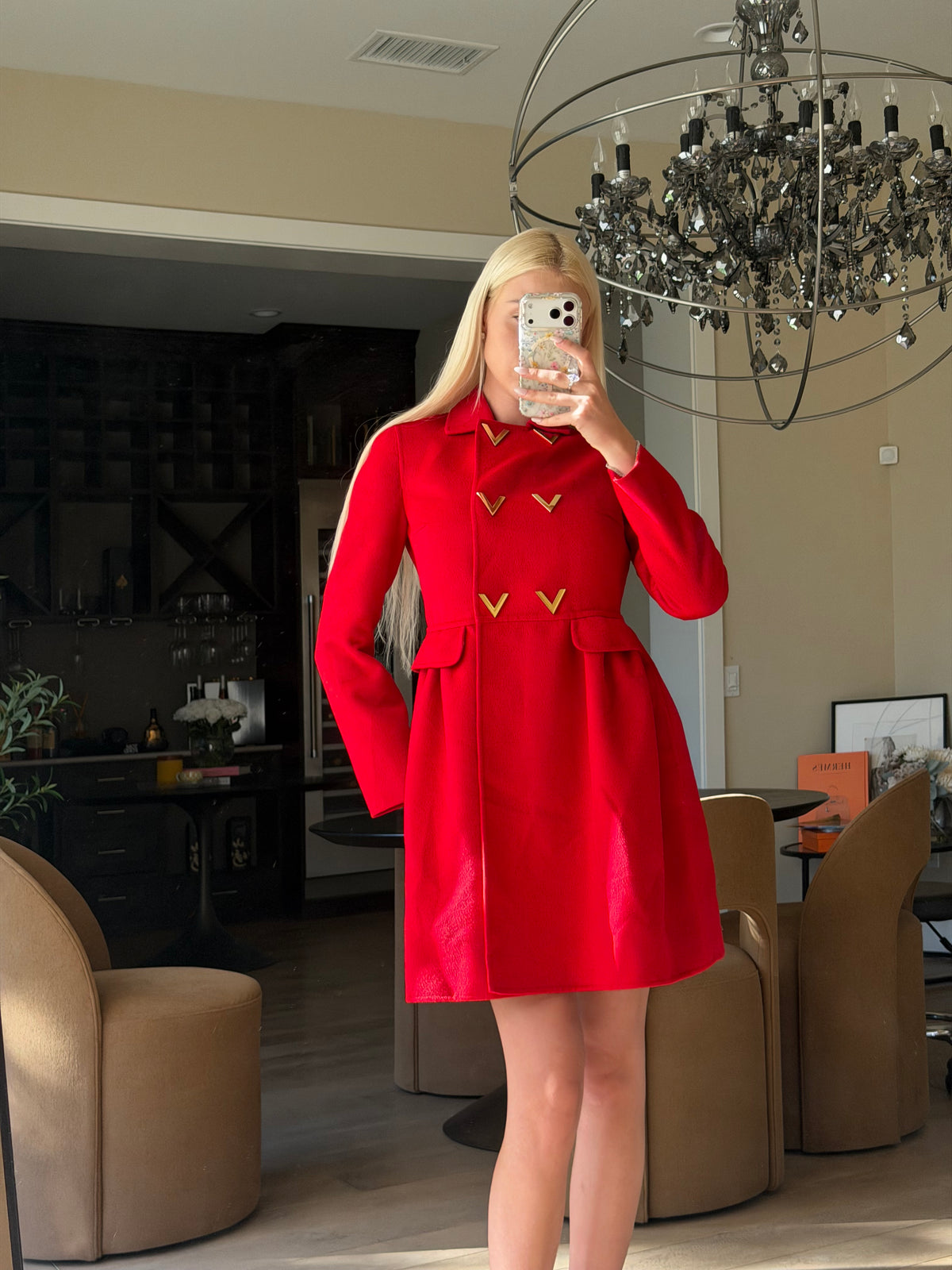 Valentino Red Metal V-Buckle Coat