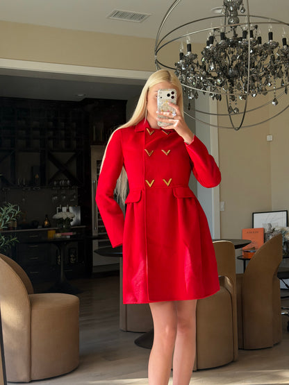 Valentino Red Metal V-Buckle Coat