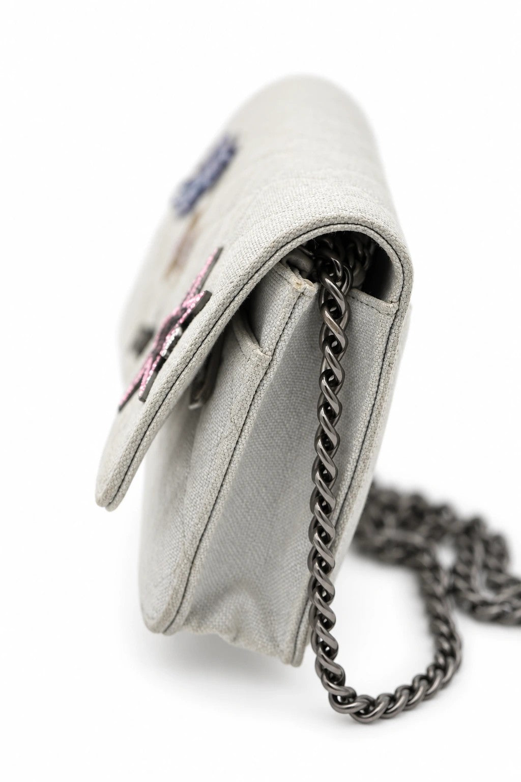 Chanel Quilted Leather Space Motif Wallet on Chain White
