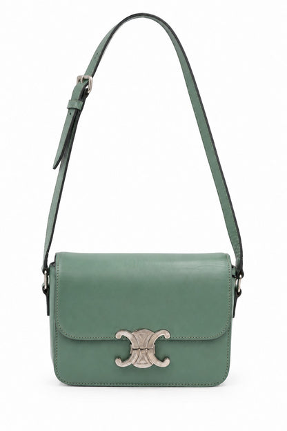 Celine Triomphe Leather Shoulder Bag Green SHW