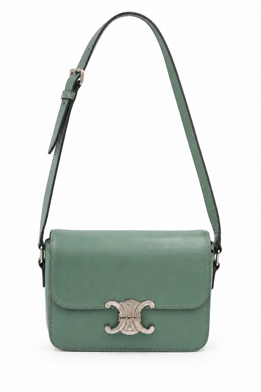 Celine Triomphe Leather Shoulder Bag Green SHW