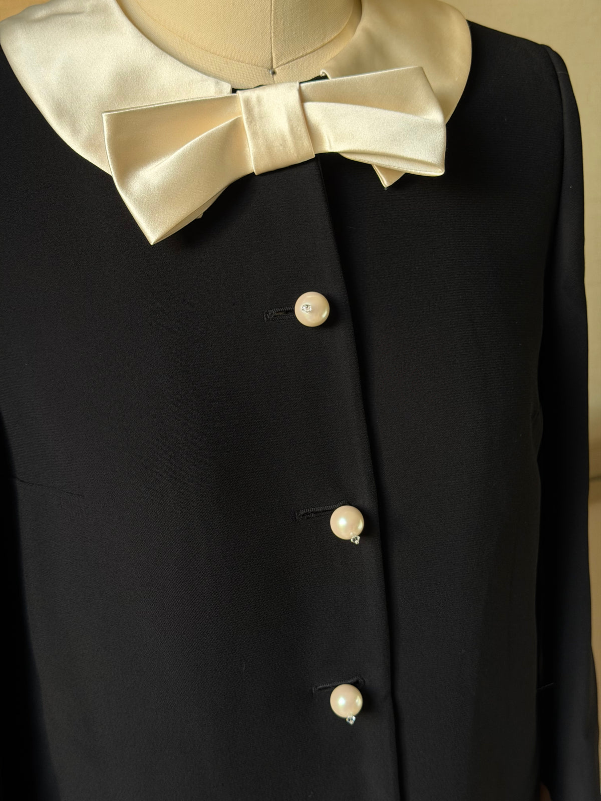 Miu Miu Contrast Bow Pearl-Button Dress