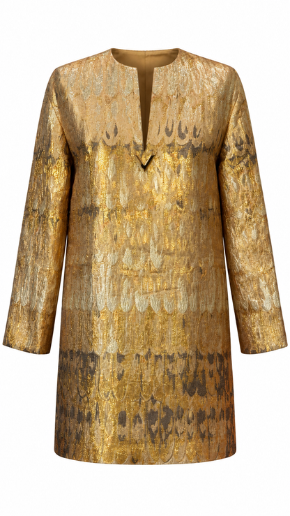 Valentino Gold Embroidered V Dress