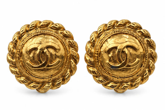 Chanel Gold-Tone Round Logo Clip Earrings