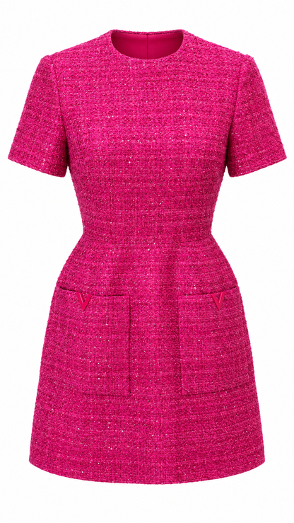 Valentino Fuchsia Sequin Tweed Dress