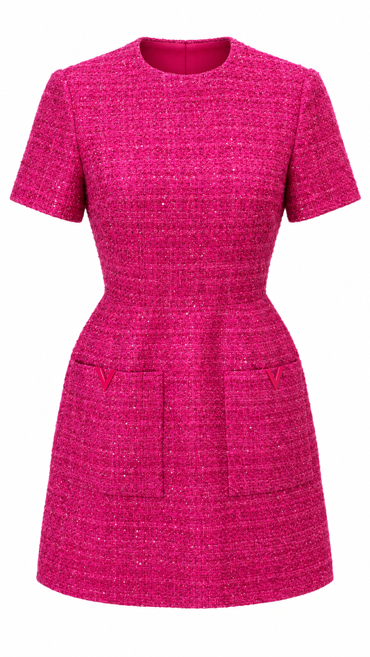 Valentino Fuchsia Sequin Tweed Dress