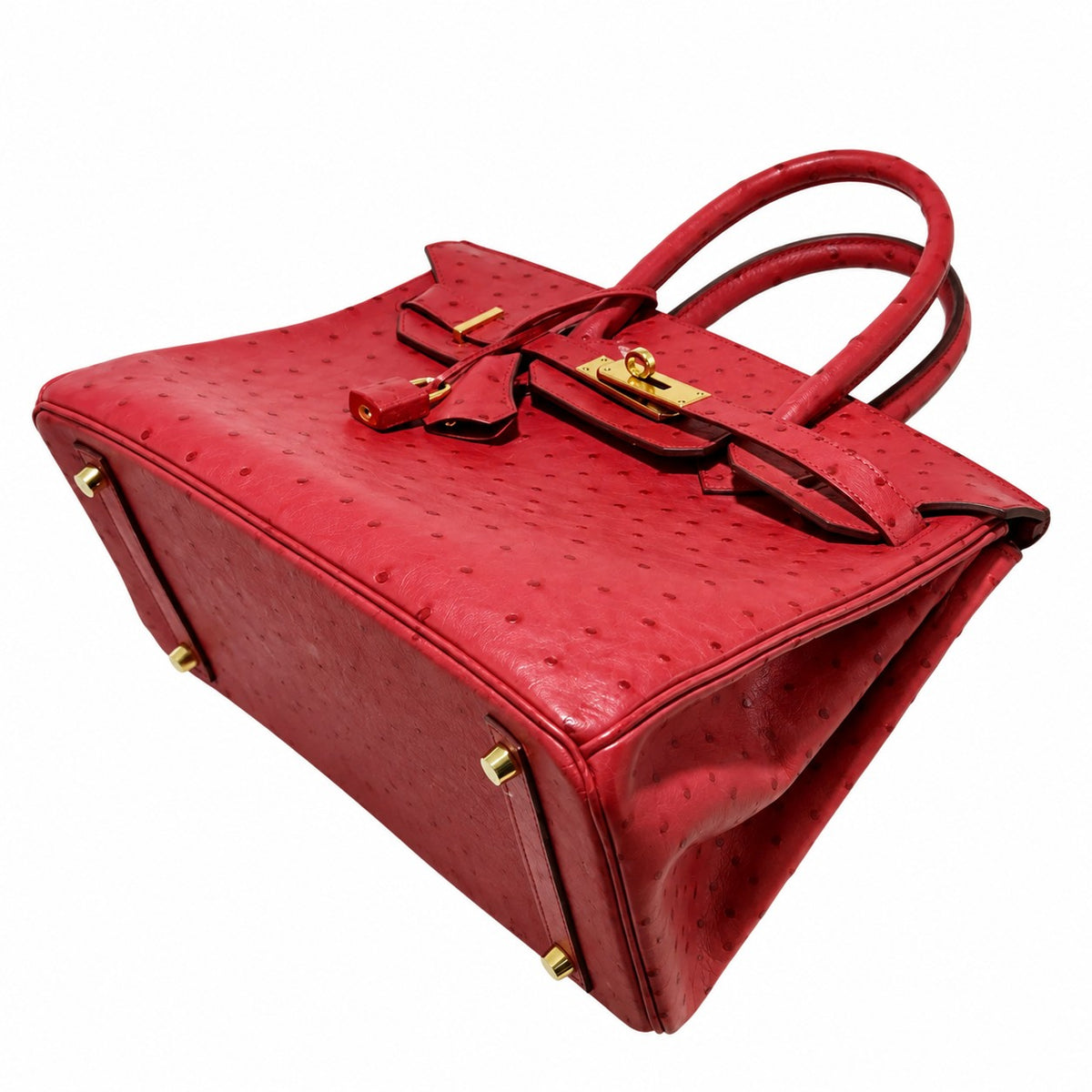 Hermès Birkin 30 Ostrich Leather, Rouge Vif, Gold Hardware, A Stamp
