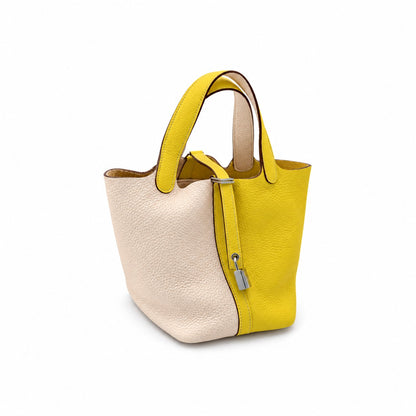 Hermès Leather Picotin Lock 18 Bag Yellow White SHW
