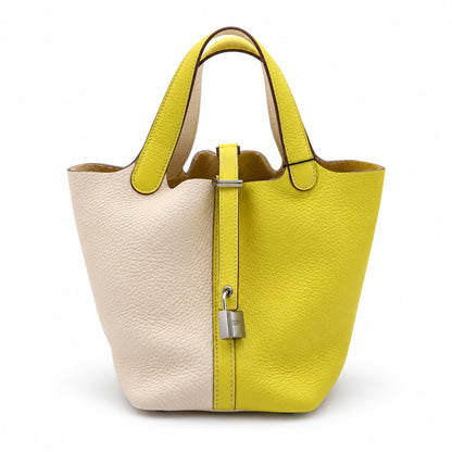 Hermès Leather Picotin Lock 18 Bag Yellow White SHW