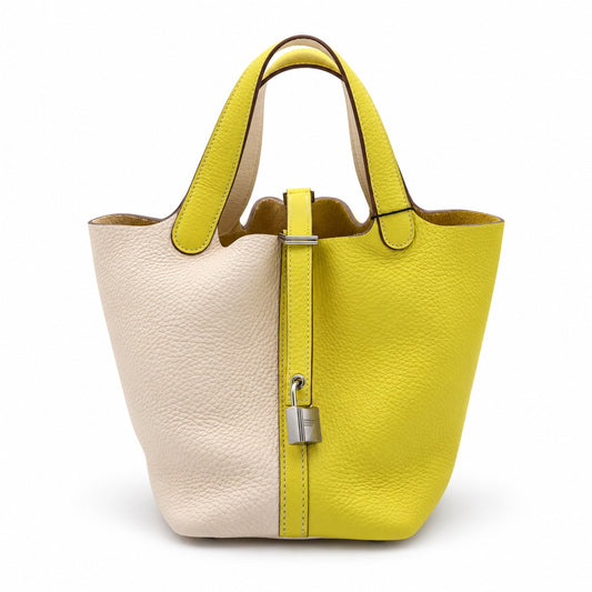 Hermès Leather Picotin Lock 18 Bag Yellow White SHW