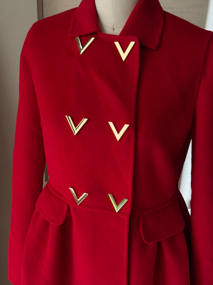 Valentino Red Metal V-Buckle Coat